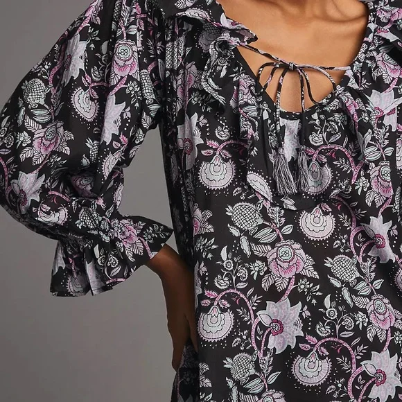 NWT Mille Resort May Top in Tropical Night XS Purple Floral Women’s Blouse - Picture 2 of 13